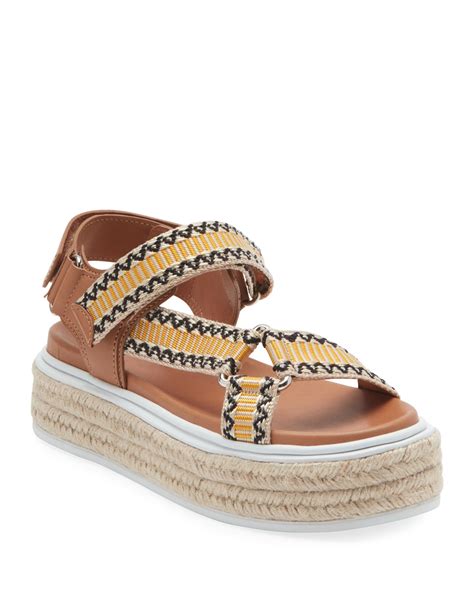 prada jacquard and leather platform espadrilles|Prada high heeled sandals.